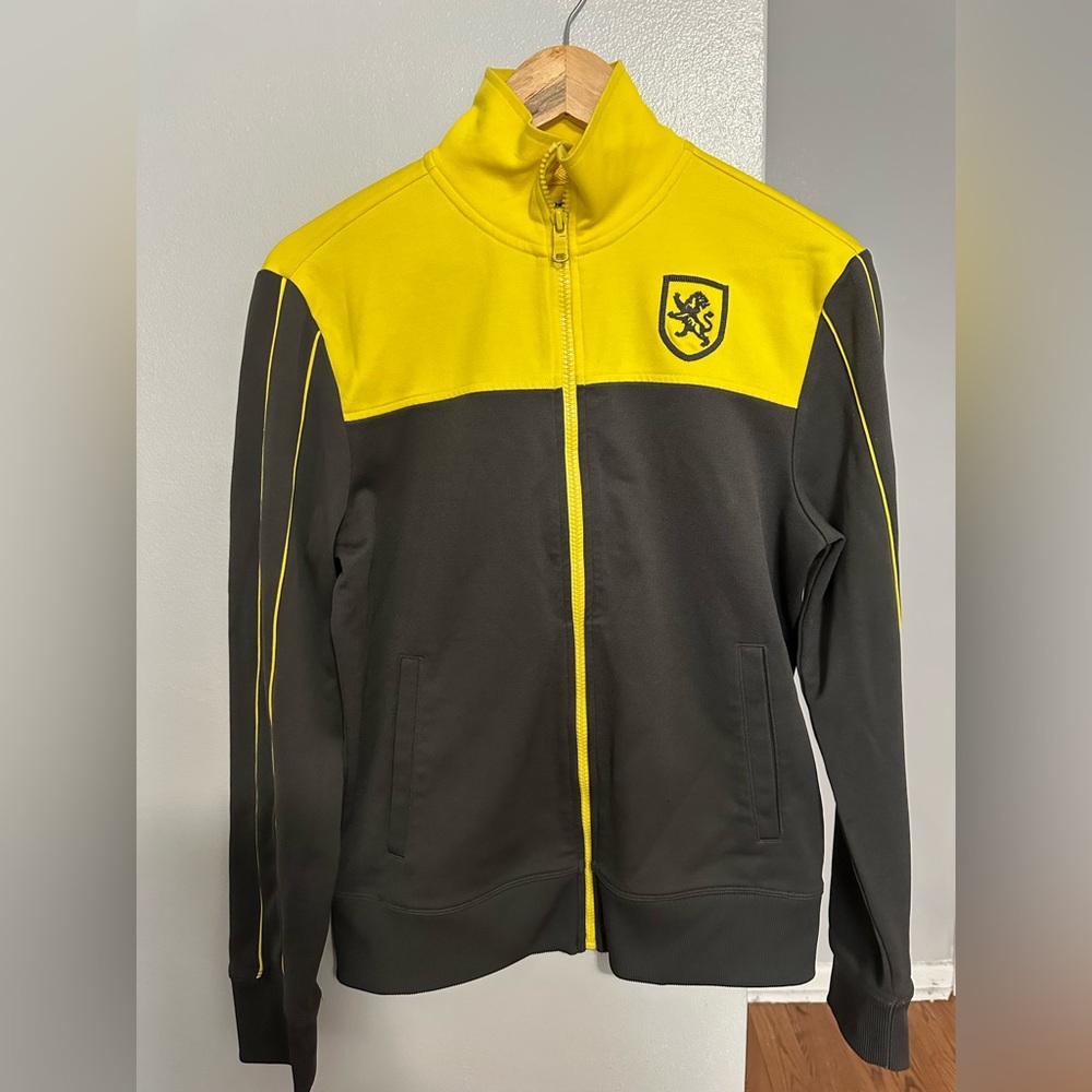 EXPRESS Men's Full Zip Track Jacket - Charcoal Gray/Yellow - Size Small.